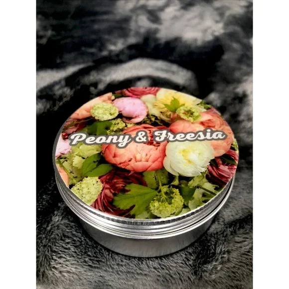 Hand Poured Candle Coconut And Soy Blend 4 Ounce Tin Peony In Freesia - Picture 1 of 4